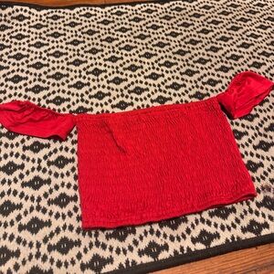 Red Off-Shoulder Smocked Top